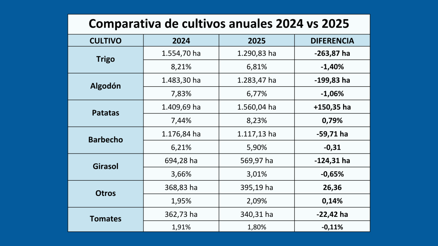 Las patatas se alzan a la primera posición entre los cultivos anuales, y reaparece nuevamente el maíz