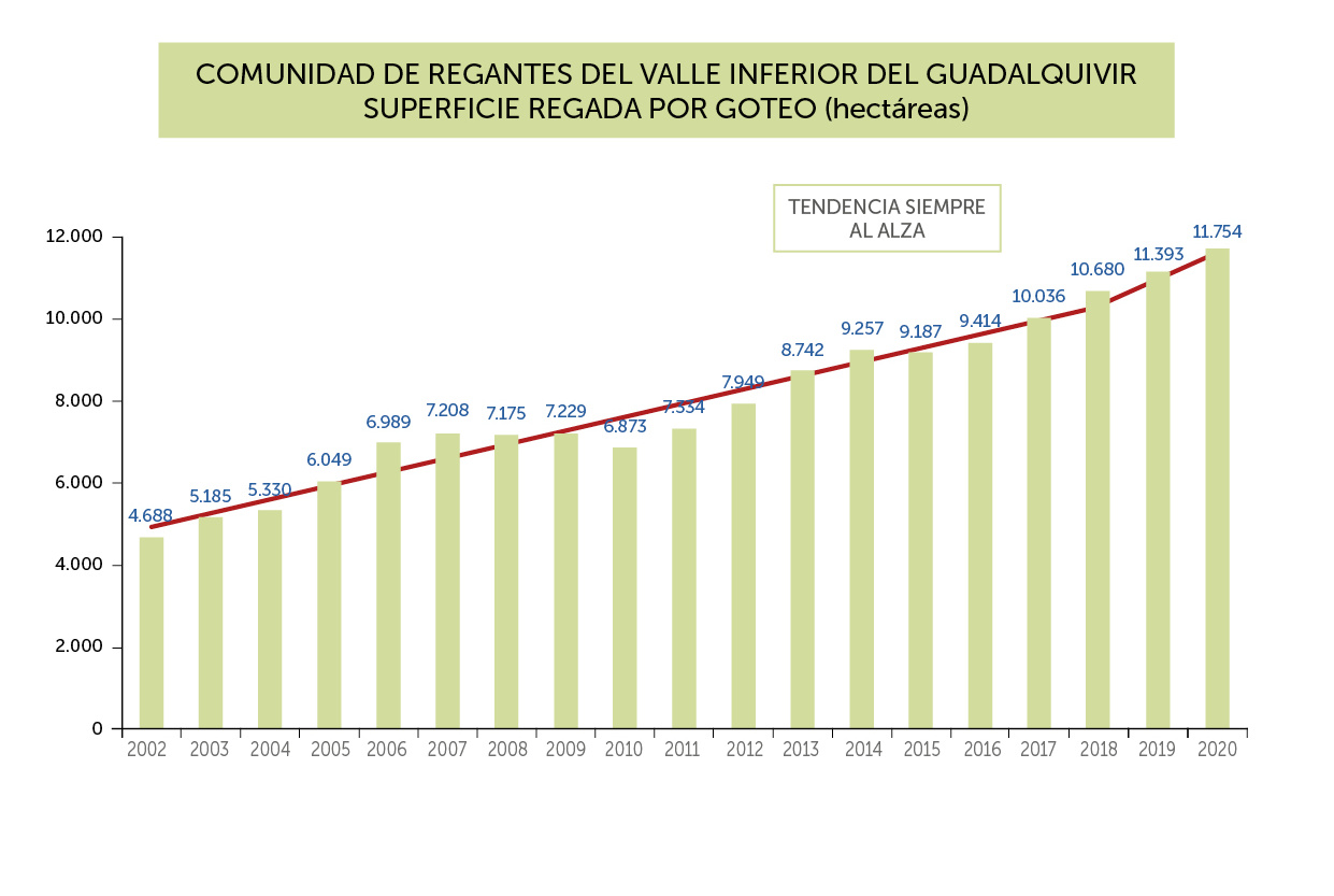 EL RIEGO POR GOTEO SIGUE EXTENDIÉNDOSE Y SUPERA YA EL 60% DE LA ZONA REGABLE