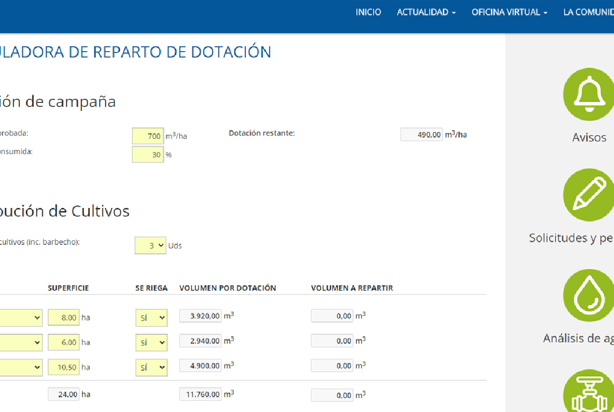 Creamos una nueva calculadora para ayudarte a distribuir la dotación que te corresponde entre tus cultivos